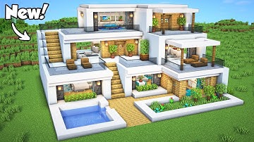 Minecraft: How to Build a Modern House Tutorial (Easy to follow) #45 - Interior in Description!