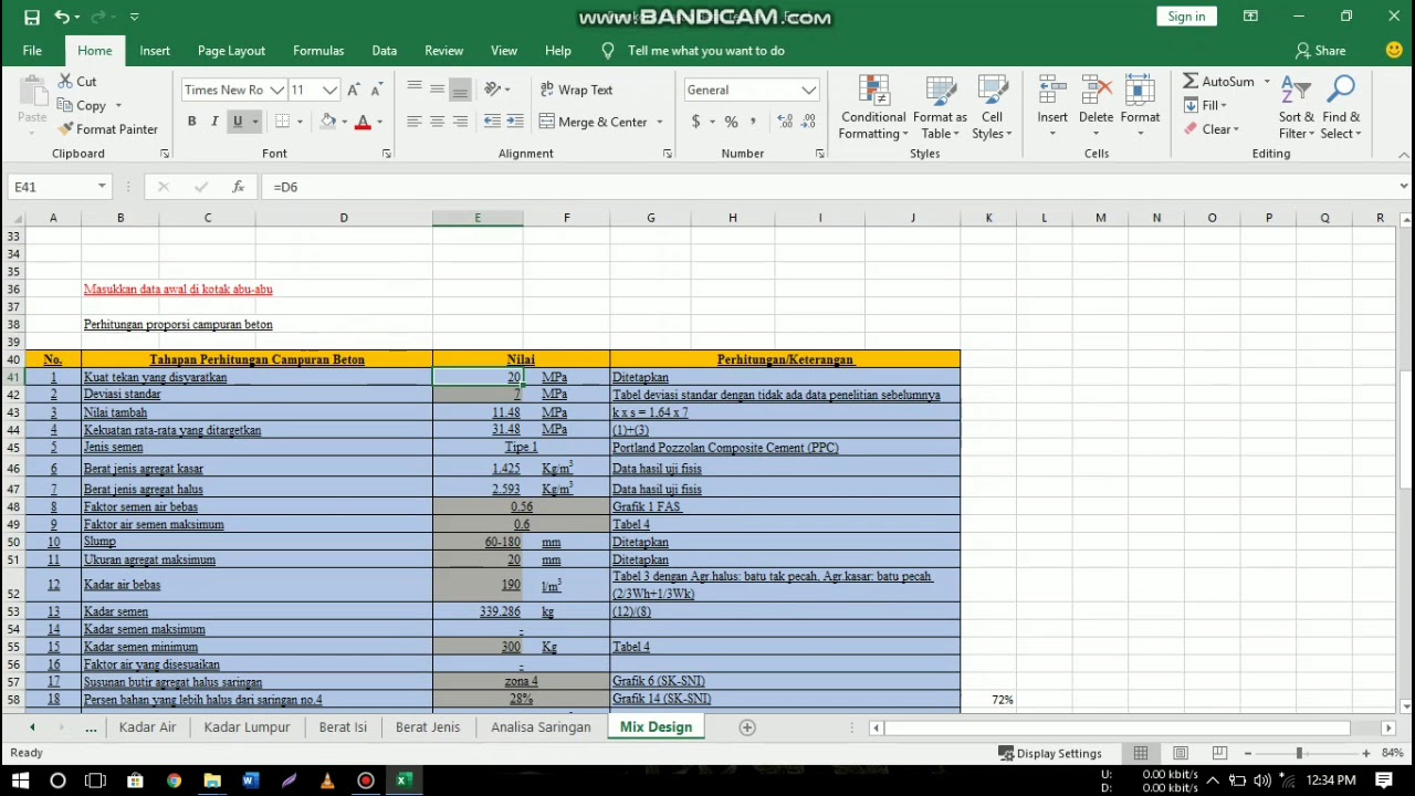 PEMROGRAMAN KOMPUTER Menghitung Proporsi Campuran Beton (Mix Design