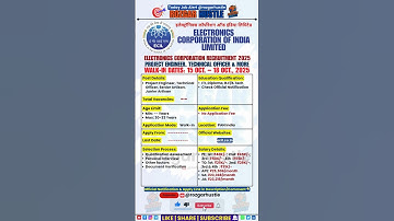 ECIL Recruitment 2025 | Walk-in for Project Engineer, Technical Officer Posts #shorts #job #psujobs