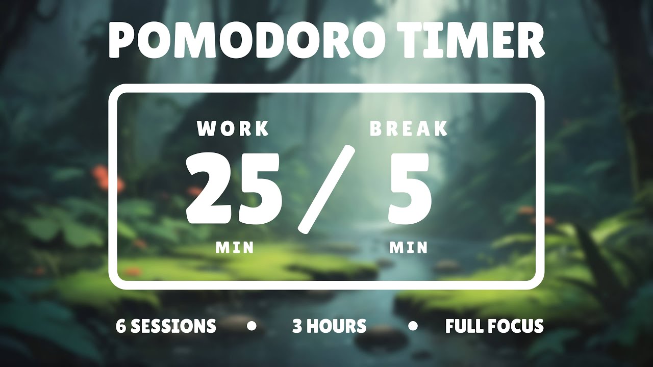 3 Hours Pomodoro Timer | 25/5 Focus Session | Soothing Rain Sounds for Deep focus