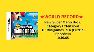 (WR) New Super Mario Bros. Category Extensions 1P Minigames RTA (Puzzle) Speedrun 1:36.65