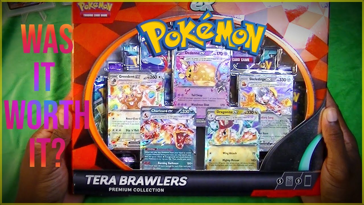 pokemon tera brawlers card list Pokmon TCG: Premium Collection Box and Skeledirge ex 9 Pokemon TCG booster packs 1 code card for Pokemon TCG live Suitable for ages 6 years + Not suitable for children under 3 years due to small parts which may cause choking hazards. Pokmon Cards : Tera Brawlers