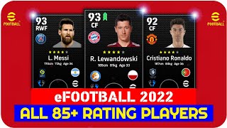 eFootball 2022 Player Ratings || All 85+ Rating Player's