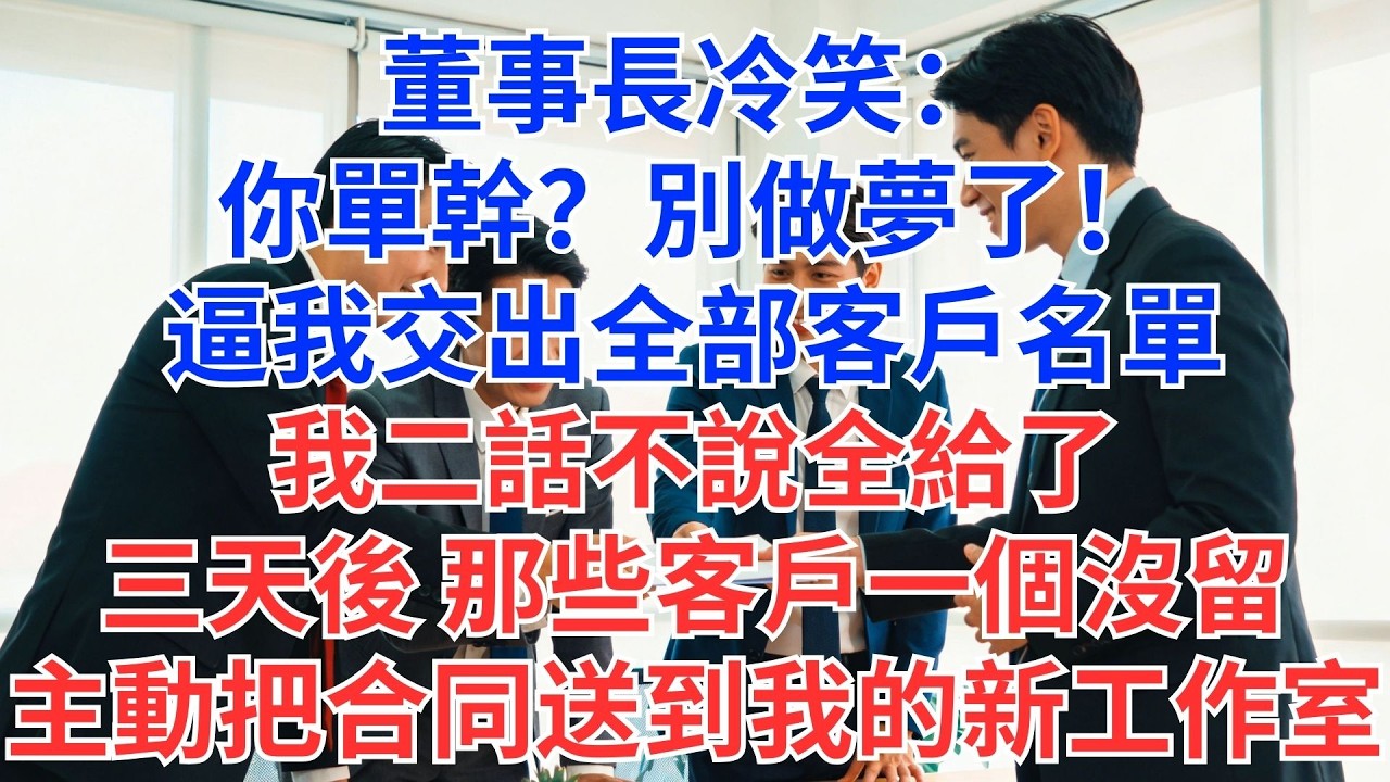 董座不信我能單幹，逼我交客戶名單！我當場給了…三天後，所有優質客戶主動把合約送到我新工作室！#為人處世#生活經驗#情感故事#职场