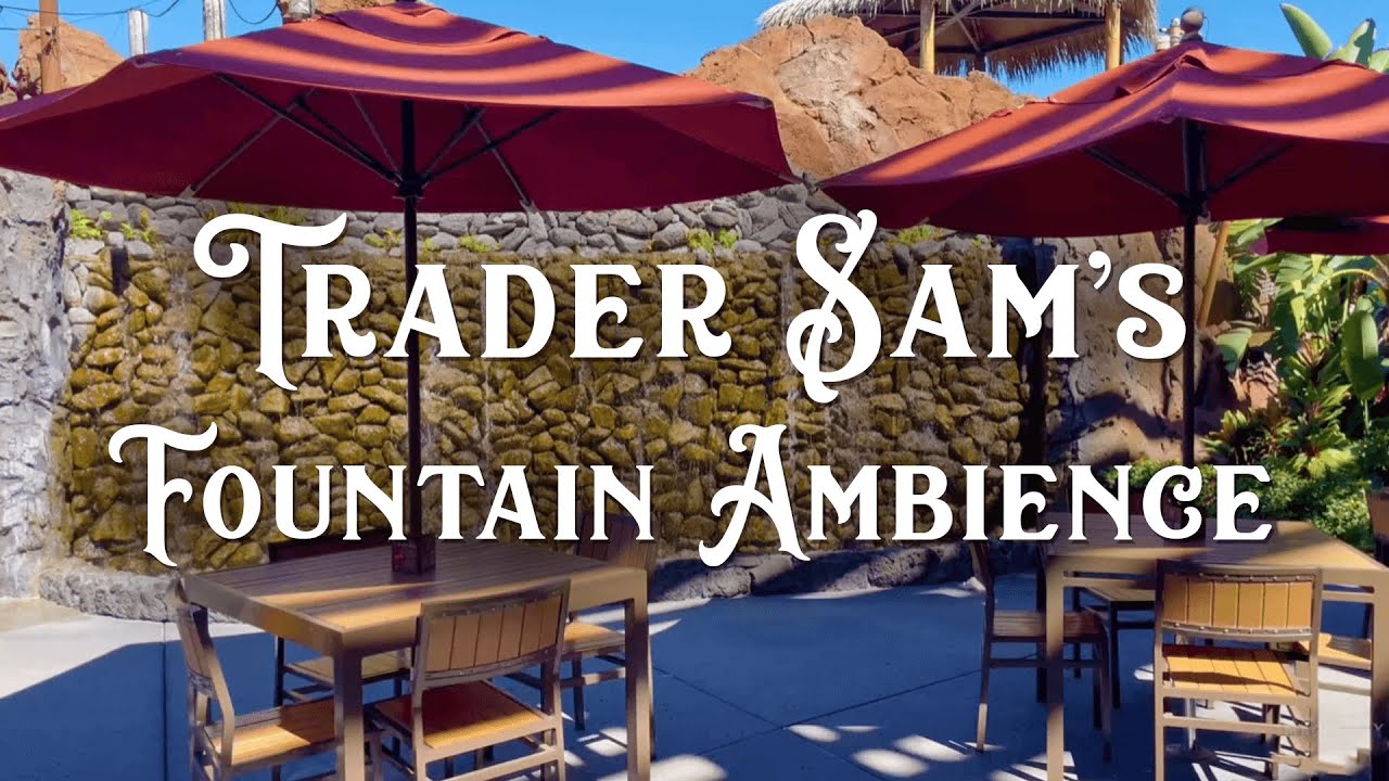 4K Disney's Polynesian Resort 🌺 Trader Sam's Waterfall ASMR Ambiance (3 Hours, water, soft music)