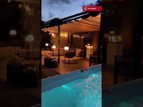Podświetlane jacuzzi i ogrzewacz gazowy na tarasie | KRATKI PATIO SLC | #INSPIRACJE