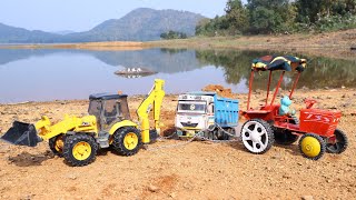 Tipper Truck Accident Highway Pulling Out Hmt Tractor And Jcb 5Cx ? Tata Truck | Cartoon Jcb | Cstoy
