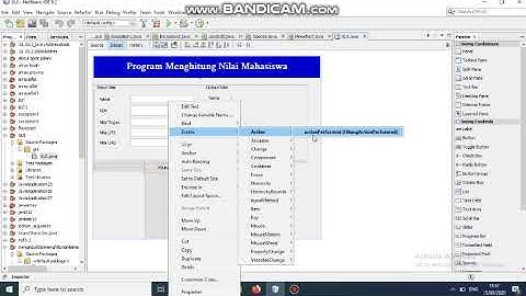Desain dan Source Code program Java GUI menginput dan menghitung nilai mahasiswa