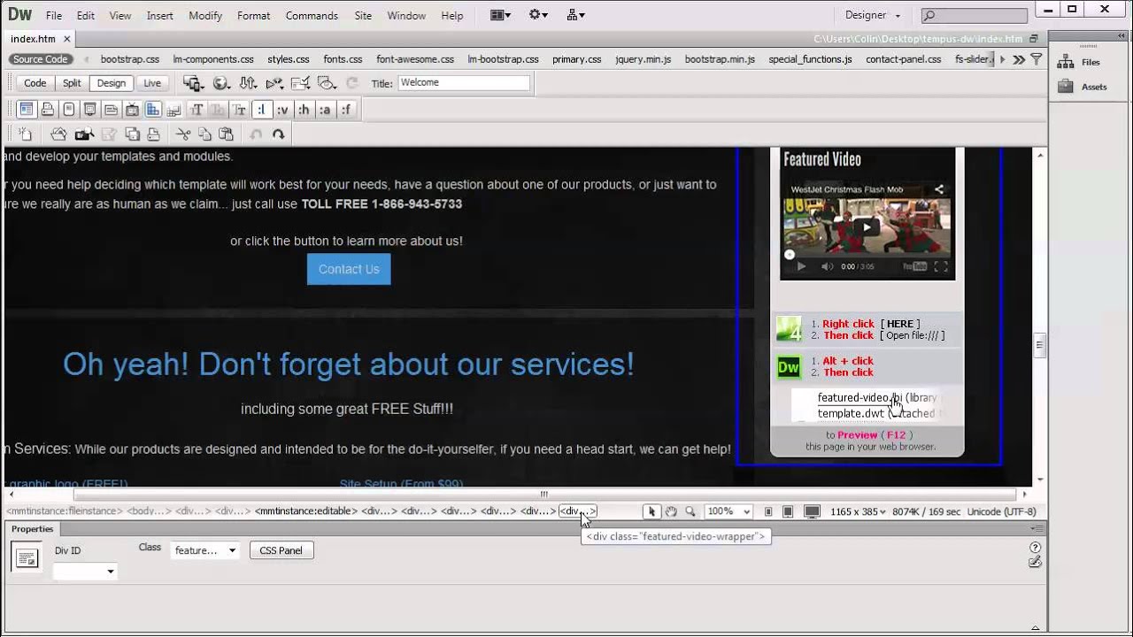 Dreamweaver - deleting a library component from your page - YouTube