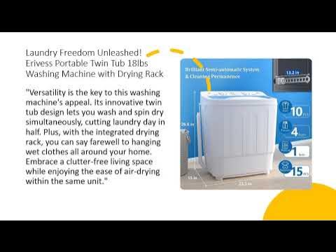Erivess Portable Twin Tub 18lbs Washing Machine with Drying Rack, 11lbs  Washer Mini Compact Laundry Machine with 7lbs Drain Pump, Semi-automatic