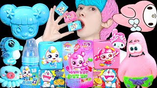 ASMR Pink Blue Ice cream Jelly Candy Desserts Chocolate Marshmallow MUKBANG EATING Convenience store