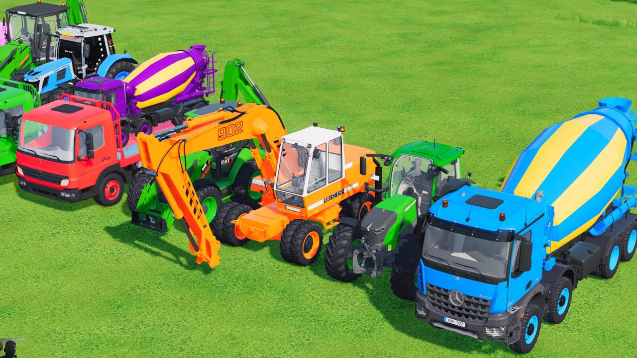 TRANSPORTING EXCAVATOR MIXER TRUCK TRACTORs Backhoe loaders Beamng.Drive Game FARMING SIMULATOR 22