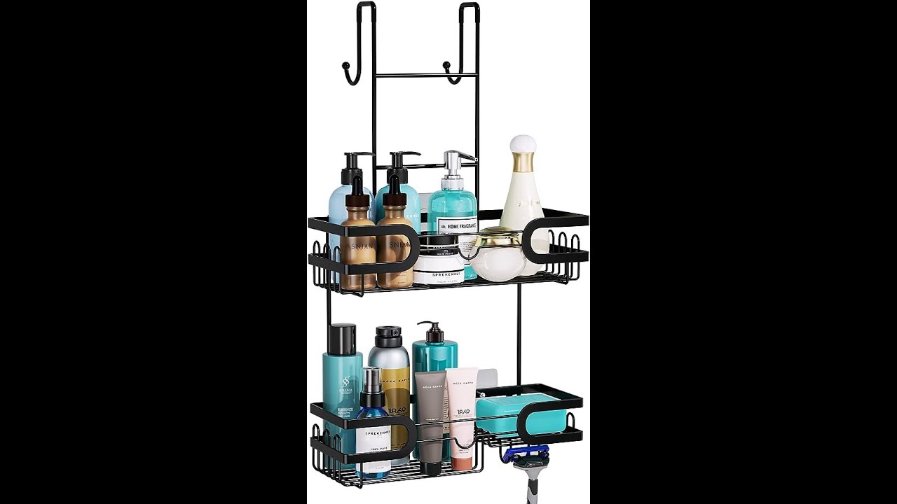 HapiRm Hanging Shower Caddy with 14 Hooks and Soap Holder, No