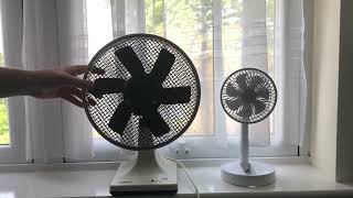 A comparison between a few month old rechargeable desk fan and a 40 year old desk fan
