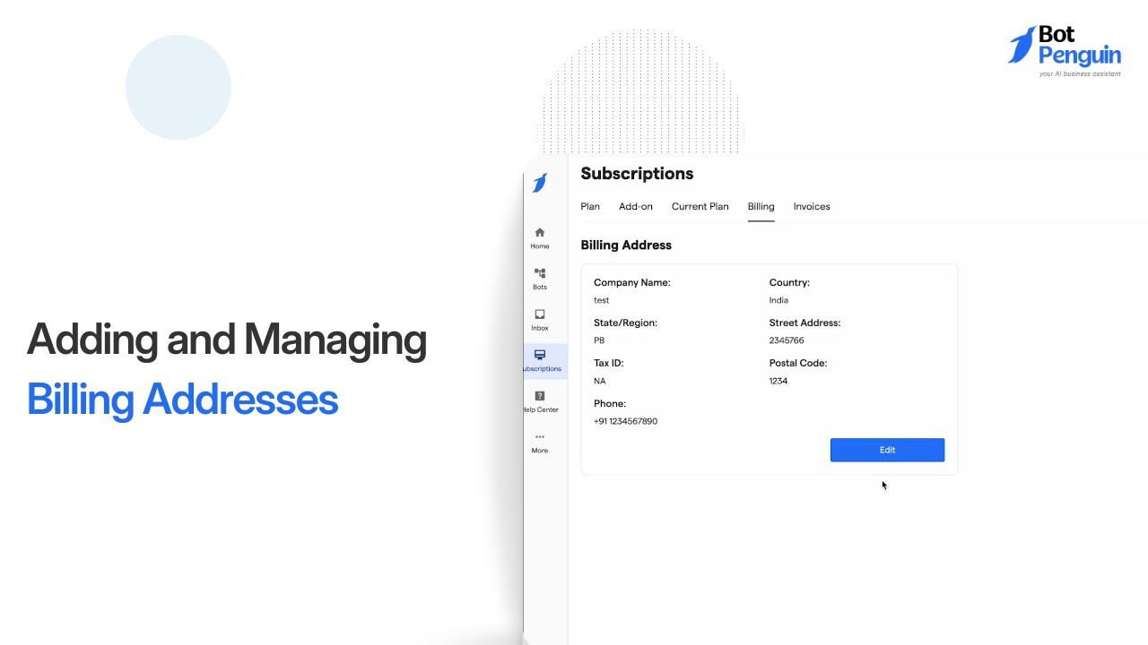 Adding and Managing Billing Addresses || BotPenguin - YouTube