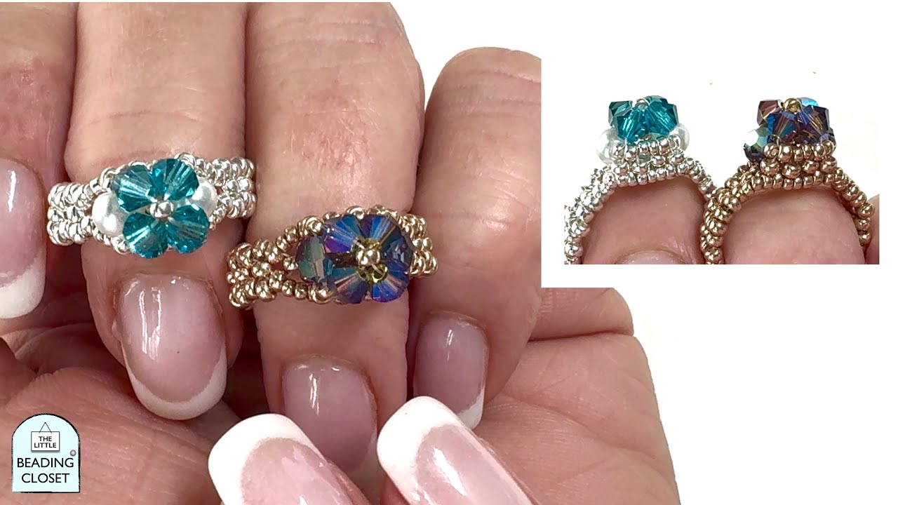 Square Set Crystal Beaded Ring Great For 4mm Bicone Crystals