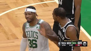 Kevin Durant & Marcus Smart get into it late & both get T'd up 👀