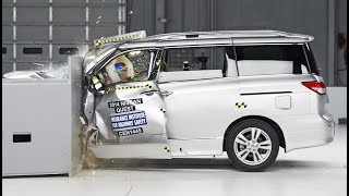 2014 Nissan Quest driverside small overlap crash test (extended footage)