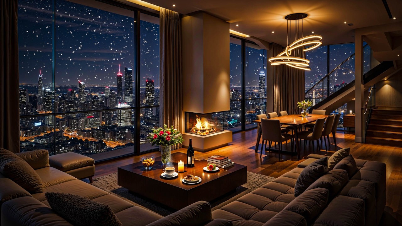 Relaxing Jazz Music 🎹 Cozy Apartment Ambience with Fireplace Sounds for Study & Sleep