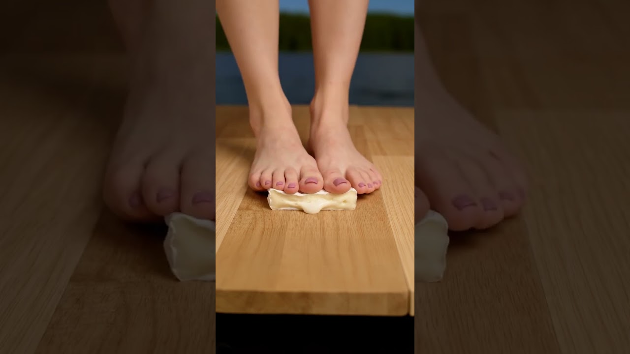 Feet ASMR: Brie Cheese Crush in 4K Slow Motion 👣🍰 | Dusty Rose Toes on Natural Oak Floor