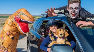 Skeleton Chases Puppy and Police for Skittles Candy!