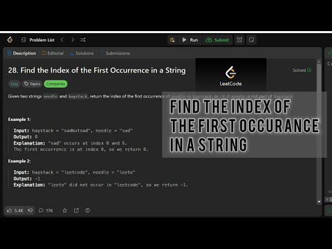 Leetcode 28 |  | Find the Index of the First Occurrence in a string |  | C++