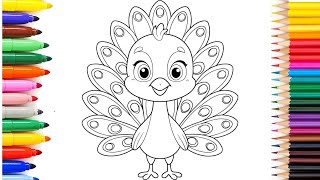 Peacock Coloring Step By Step   6 More Birds Coloring For Kids