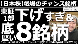 【日本株－後場のチャンス銘柄】東証１部、下げすぎ＆底堅い８銘柄！今、どの銘柄を買えばいいのか？が、わかる動画。日経平均が大幅高になっている今日、東証１部の主要銘柄をチャート分析し、買いチャンスを探る。