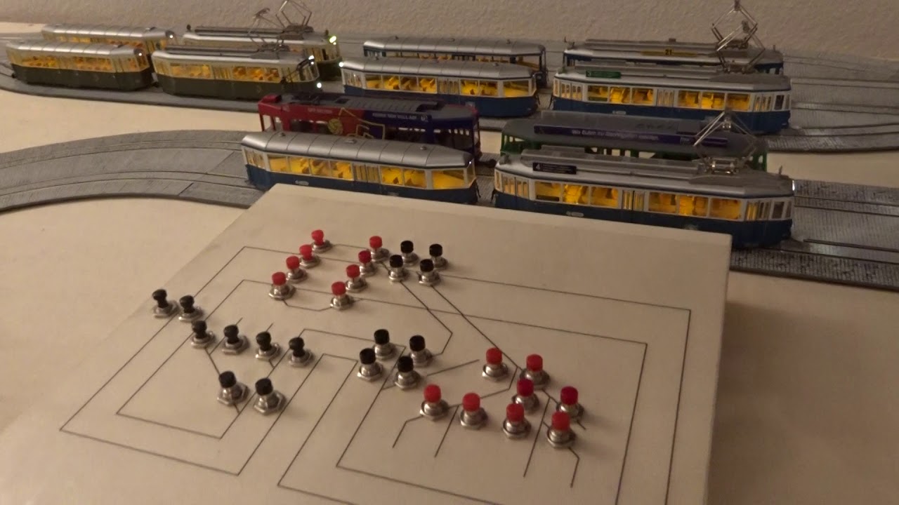 Tramanlage H0m Vierachsige Tram aus Basel BVB, Zürich VBZ und Bern SVB