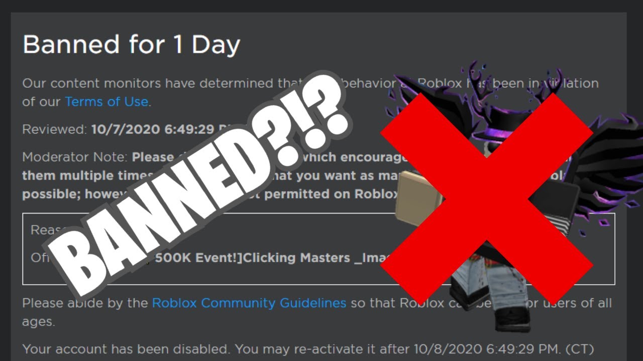 Creator Of Clicking Masters Gets Banned Roblox Youtube - what is the banned symbol roblox