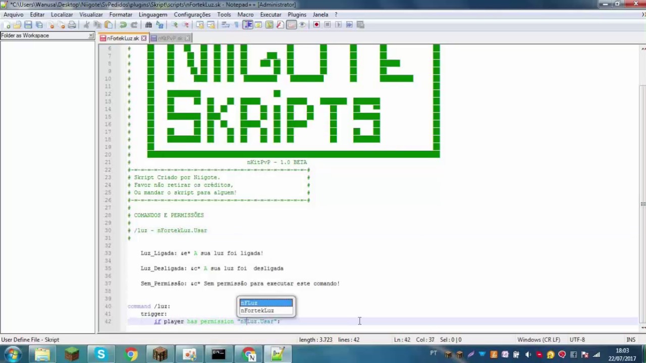 SpeedSkript: Skript de /luz (kibe céusobrevivencia)