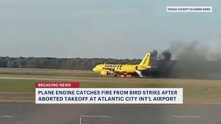 Plane engine catches fire after aborted takeoff at Atlantic City International Airport