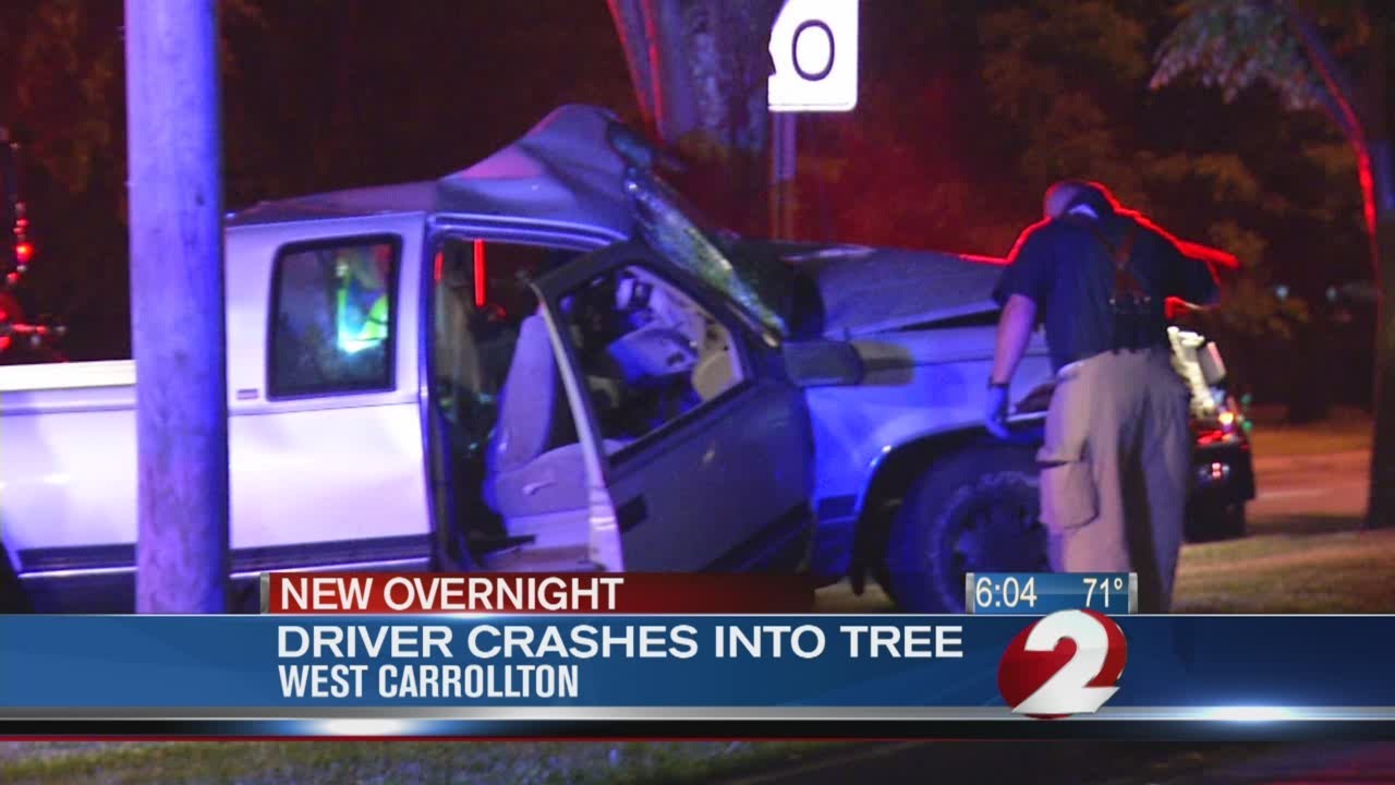 Driver crashes truck into tree - YouTube