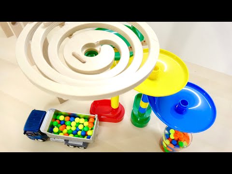 マーブルランレース ASMR くみくみスロープ 連続回転コース ダンプカー&ピタゴラスイッチ Marble Run Race Wave Slope Wooden Turning