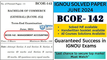 IGNOU BCOE142 June 2024 Solved Question Paper Management Accounting Solutions|Ignou Bcom solvedpaper