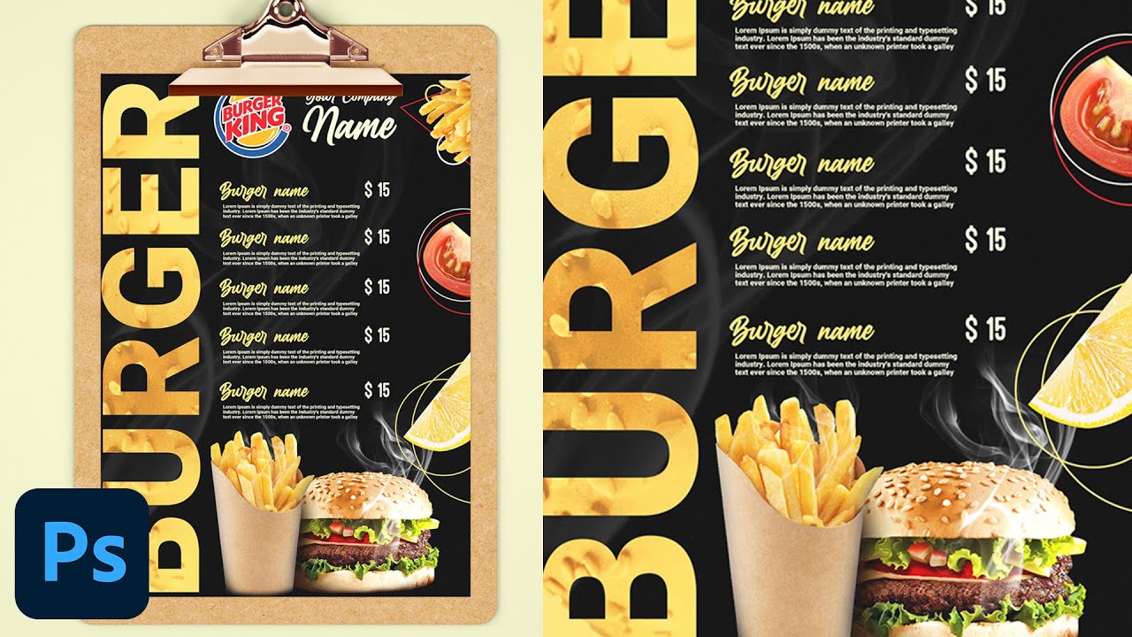 How to Create a Professional Flyer | Poster | brochure in Photoshop CC [Restaurant Poster Design]