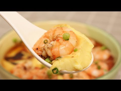 Chinese steamed egg with shrimp, from the video