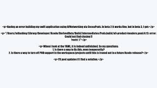 xcode beta 3 Cocoapods all-product-headers.yaml error