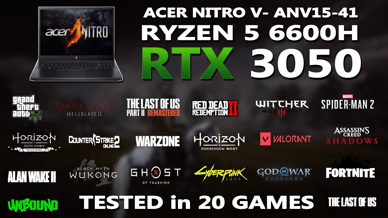 ACER NITRO V- RYZEN 5 6600H + RTX 3050 GAMING BENCHMARK TEST | Tested in 20 Games | RTX 3050 6GB |