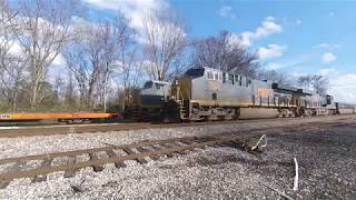 Very Short CSX Double Stack Train Passes Idling Work Train