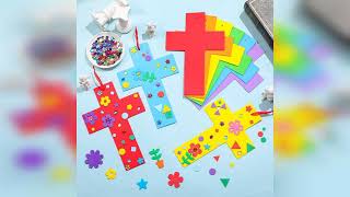 Overview: Blueweenly 12 Pcs Cross Crafts for Kids DIY Foam Cross Ornaments Kit Back to School Ma...