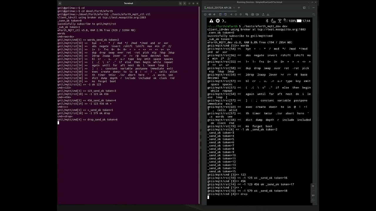 MQTT - remote Forth controlled from Linux console