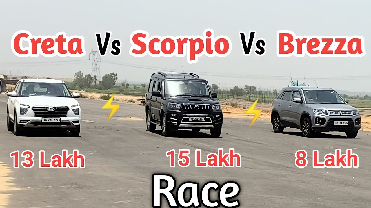 Creta Vs Scorpio Vs Brezza Race | 🔥Result देखकर हम खुद हैरान है |  