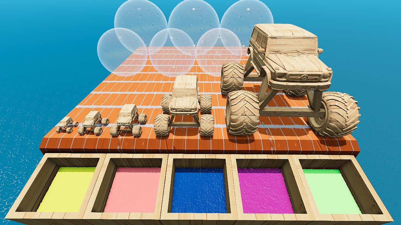 Big & Small Wooden Monster Truck in Bubble vs Colors Pool - BeamNG.Drive #87