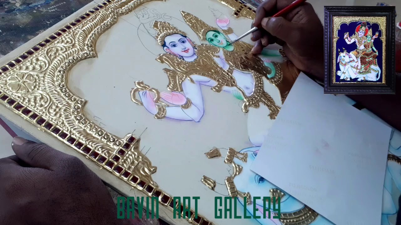 TANJORE PAINTING STONE,MUCK WORK &COLOURING pradosham Shivan parvati