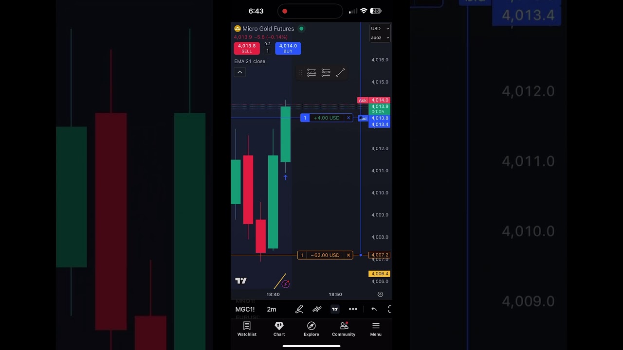 Setting a pending order on Trading View mobile 