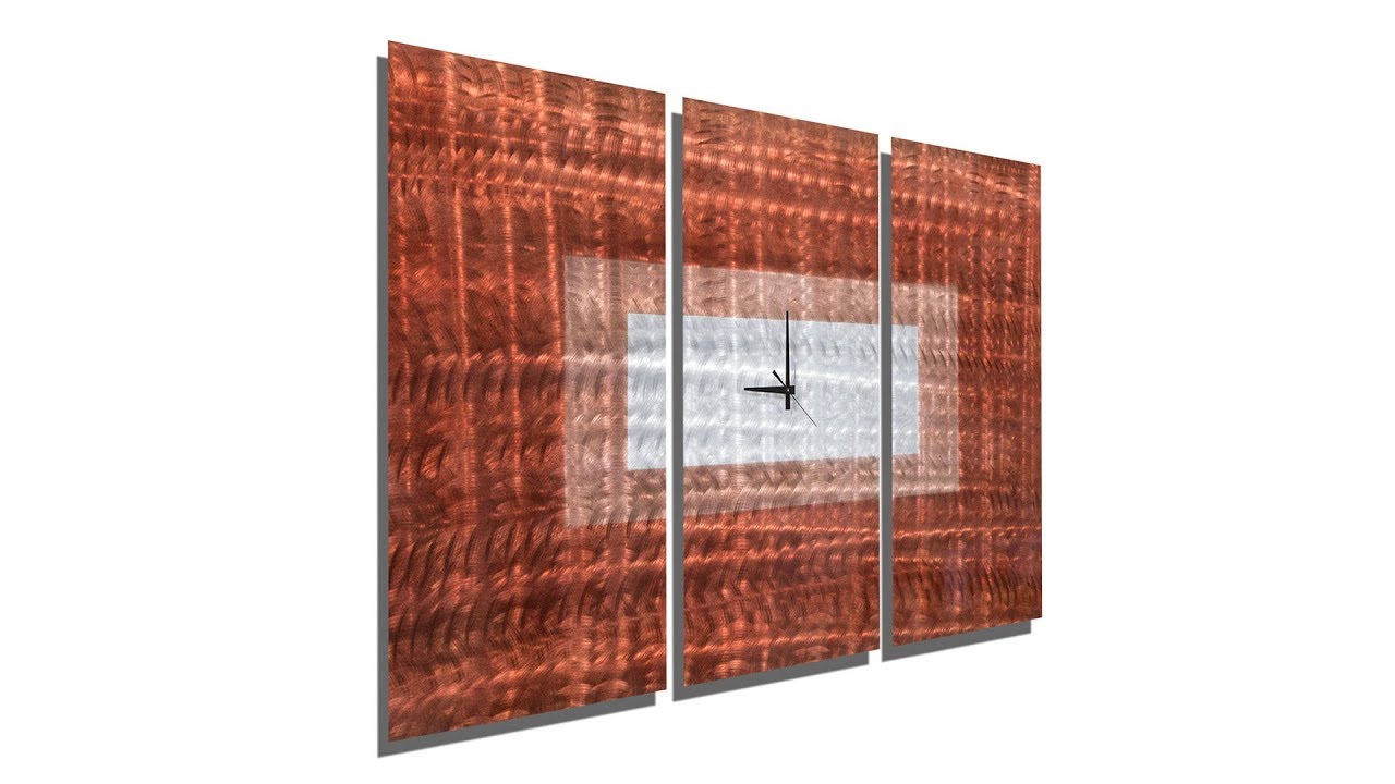 Copper Sequence - Contemporary Metal 3 Panel Wall Art Clock by Jon Allen