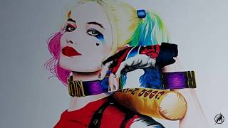 Drawing Harley Quinn (Margot Robbie) - Colored pencils