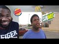 HE MAD MAD!! BLUE SHIRT DUDE MAD AT FAST FOOD !!! REACTION