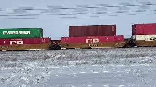 CP rail double decker.  Cherry drive. Regina, Sk. November 13, 2022. Surprise engine in the middle!